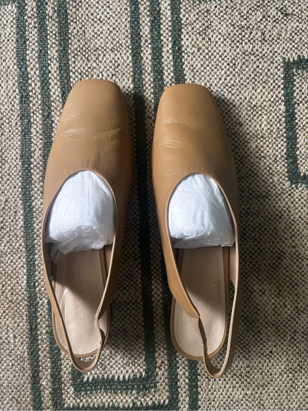 Everlane Tan Leather Square-Toe Slingback Mules
